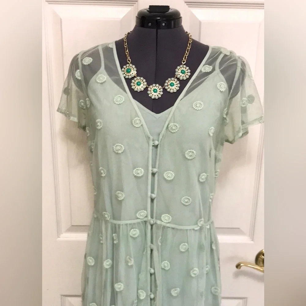 Abercrombie & Fitch Mint Embroidered Maxi Dress